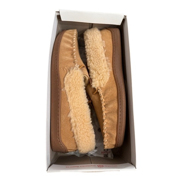 Minnetonka Allen Berber Lined Suede Slippers in Cinnamon NIB - Picture 5 of 6